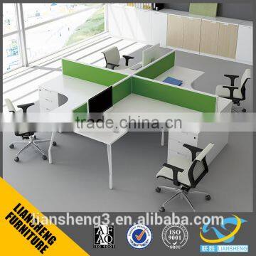 4 seat office workstation partition with fixed locking drawer