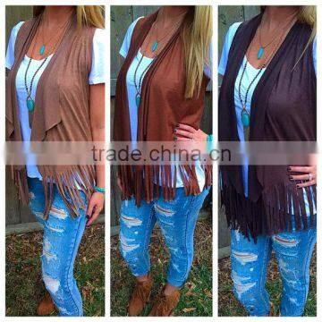 Monogrammed suede fringe vest