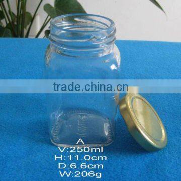 glass jam packing jar with metal screw lid 250ml