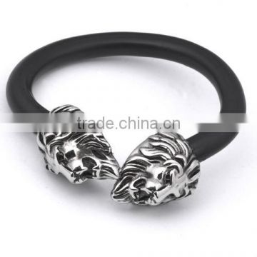 Men's Stainless Steel PU Leather Casting Skull Bracelet(RB10216)