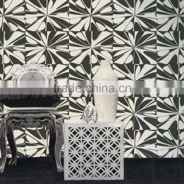 paining effect black and white flower wallpaper for living room