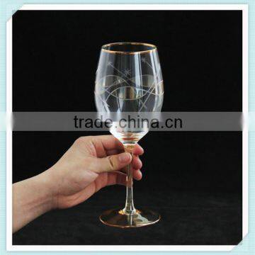 2016 hot sale gold rim crystal wine glass with gold rim