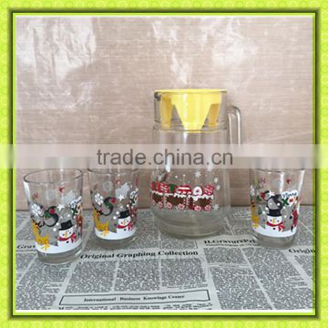 Santa Claus Christmas promotion,winter scenery printed water pitchers,glass water jug set