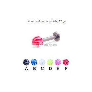 Labret studs with tornado balls lip ring body piercing jewelry