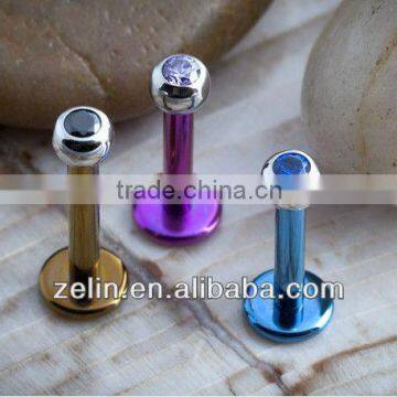 Titanium flatback labret rings with gemmed ball body piercing jewelry