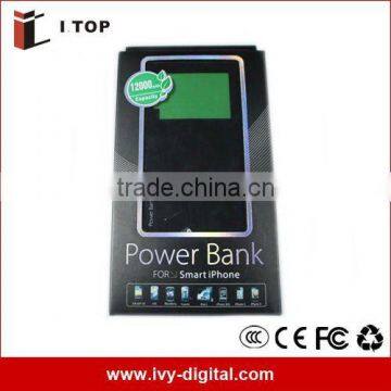 High quality 12000mAh mobile phone power bank with fc ce rohs