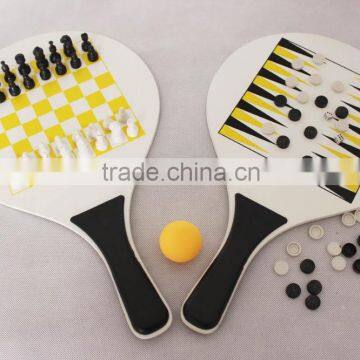 Multi-Function Wooden Beach Ball Racket and Chess Set