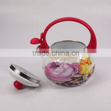 Elegant Red Rose Flower Enamel Kettle Teapot Whistling photo-4
