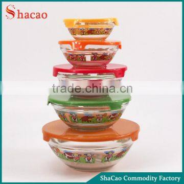 5Pcs Food Storage Container Set With Cover Glass Salad Bowl With Lids