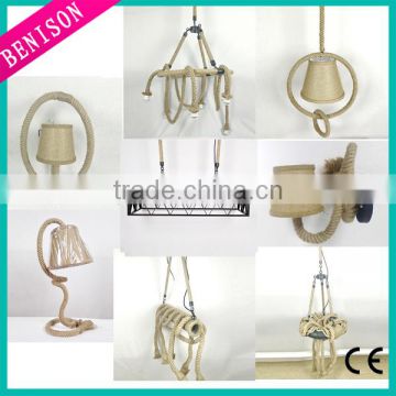 2016 New hemp rope material camping Pendant Lamp metal Hanging Antique round rectangle decoration lighting with lampholder BS