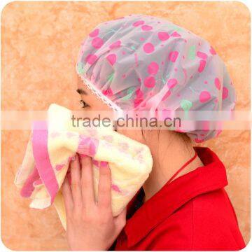 Q076 wholesale cap lovely thick waterproof bath plastic shower cap