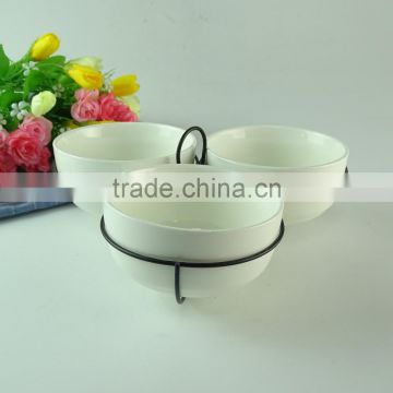 wholesale white bowl set with black iron, porcelain rice bowl noodle bowl for home use