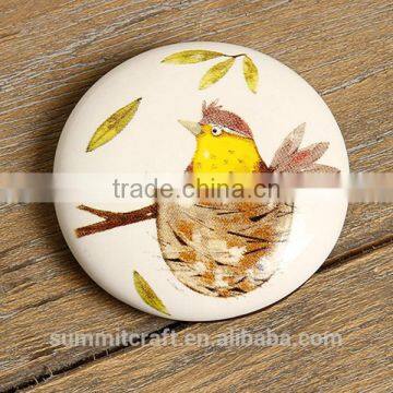 Bird Pattern Round Shape White Ceramic Fridge Magnet photo-3