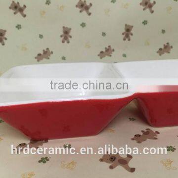 Stocked Three Small Ceramic Grids Red Dinner Plate photo-3