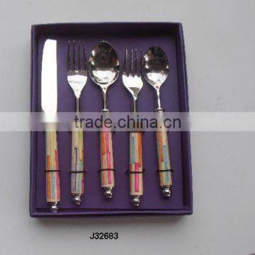 Bone handle in multi colour steel cutlery set mirror polished
