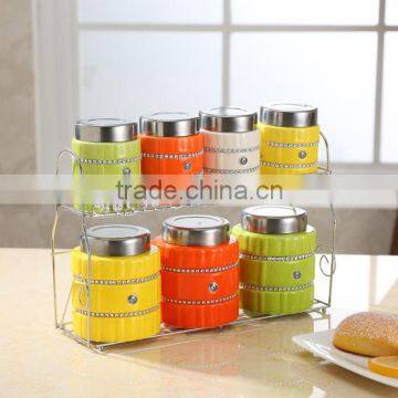 Kitchenware Useful Ceramic Canister Set With Stainless Metal Stand photo-6