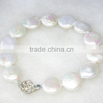 Wholesale AA 13-14mm White Coin Freshwater Pearl Bracelet photo-3