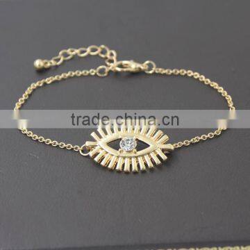 Simple Rhinestone Evil Eye Charm Gold Chain Bracelet photo-2
