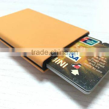 Multi Function Aluminum Slim Credit Card Holder Metal Leather & Aluminum RFID Protector Wallet photo-3