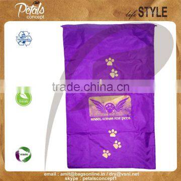 Polysilk drawstring bags with logo screen print