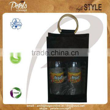 Coated nylon fabric wine bag with wooden cane handle