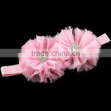 Shabby Chiffon Flower Headband With Rhinestone Center for Kids Hair Accessories photo-4
