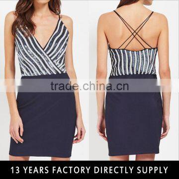 Sexy pictures of stripe deep v office straight office dress for office ladies 2016