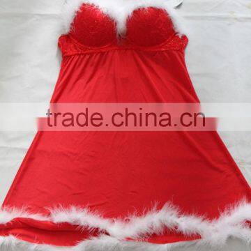 Red sexy lingerie babydoll with white fur trimming for Christmas