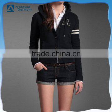 China garment factory custom logo button up women's slim fit hoodie