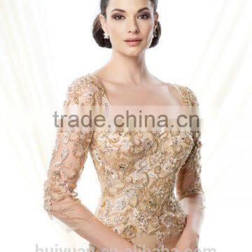 Gold Long Sleeve Lace Satin Mother Women s Evening Gowns photo-3