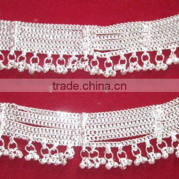 SILVER Tone Chain Bells GHUNGROO ANKLET PAYAL Foot Bracelet Pair photo-2