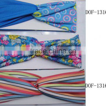 Fashion lady the new latest cotton print floral stripe jersey headband