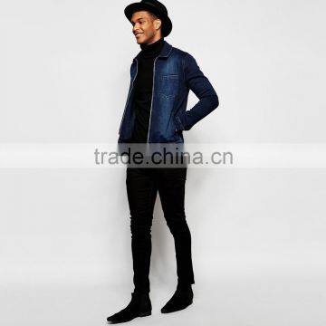 Men Hot Sale Plain Denim Jacket Dark Blue With Zipper OEM Services photo-4