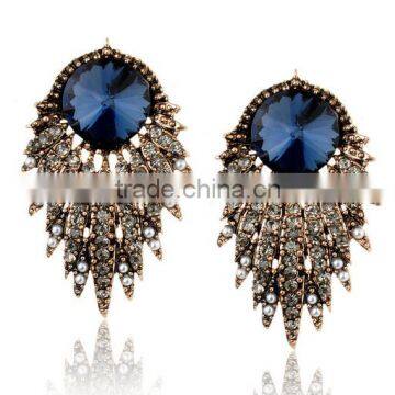 Big semi-precious stone paving metal hanging earrings vintage women rhinestone crystal hanging earrings 2016 earrings jewelry