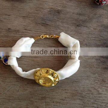 Fabric Cloth Bracelet With Gold Charm, Silk Cloth Bracelet With Evil Eye Bead Charm New Design Fabric Bracelet photo-3