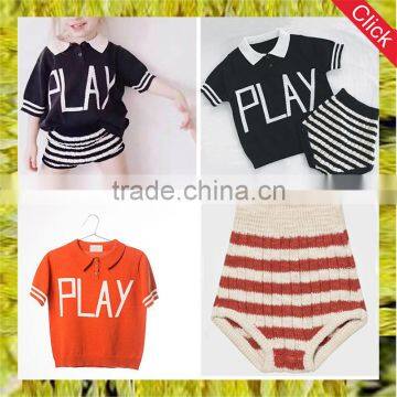 Custom kids embroidered knitted polo t shirt and shorts wholesale children's boutique clothing sets for infant boys and girls