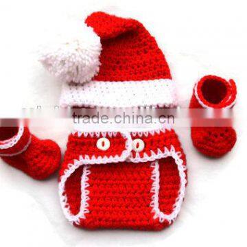 Wholesale Christmas Clothing Knitting Wool Baby Hat Bright Red Trimmed in White Shoes Baby Knitting Clothes photo-6