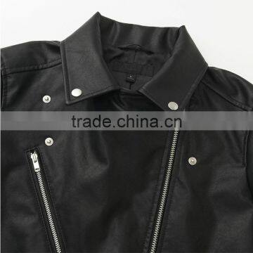 Women's Cool Black Moto Riders Coats Diagonal Front Zipper Leather Jackets photo-4