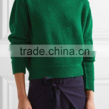 Slips On Wholesale High Quality Cropped Cashmere Sweater of Green Color photo-2