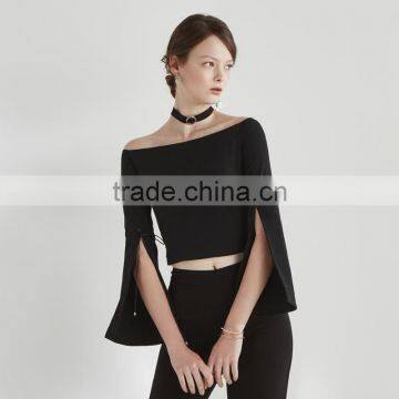 Trumpet Sleeve Round Neck Casual Fashion Lady Blouse for Wholesale photo-4