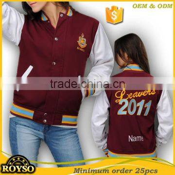 Customize Custom Made Women Ladies Winte Baseball College Cheap American High School Fashion Uniform Baseball Varsity Jacket