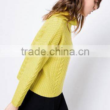 Women's Winter Yellow Heavy Loose Turtleneck Cable Knit Sweater With Lowest Price photo-4