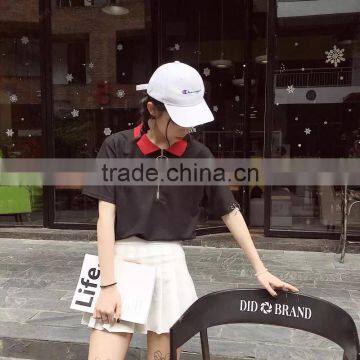 Newest Design Ring Zipper Polo Neck Girl t Shirts With Eyelets and Ring Wholesale photo-5