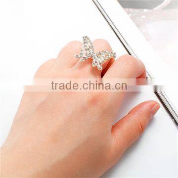 Adjustable Rings Silver Plated Butterfly Animal Clear Rhinestone photo-3