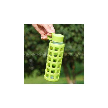 Eco Friendly Glass Bottles For Water With Outside Insulated Silicone Sleeve And Portable