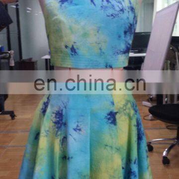 blue tie die ladies two piece suit summer wear beach suit sexy style