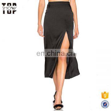 Wholesale clothing fancy long skirts side slit skirts women long black skirt