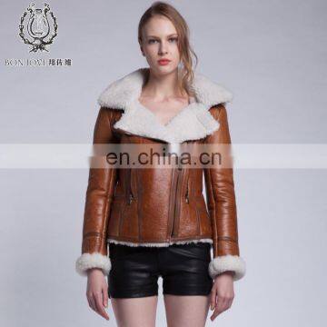 New Brand 2015 Genuine Sheep Fur Jacket For Lady Posh Style Lamb Skin Fur Coat