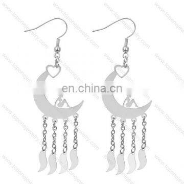 novelty design fashion jewelry noon shaped earrings with some tassel so charming