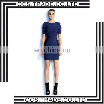 2014 bandage office dresses short sleeve dark blue design